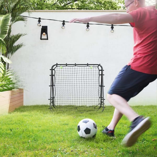 Football Rebounder Kickback Goal Rebound Veggnett Dobbeltsidig Rebound Justerbar i 5 nivåer for fotballtrening Stål Svart 100 x 95 x 90 cm