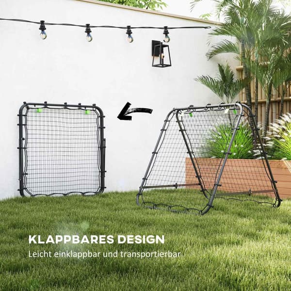 Football Rebounder Kickback Goal Rebound Veggnett Dobbeltsidig Rebound Justerbar i 5 nivåer for fotballtrening Stål Svart 100 x 95 x 90 cm