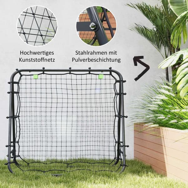 Football Rebounder Kickback Goal Rebound Veggnett Dobbeltsidig Rebound Justerbar i 5 nivåer for fotballtrening Stål Svart 100 x 95 x 90 cm