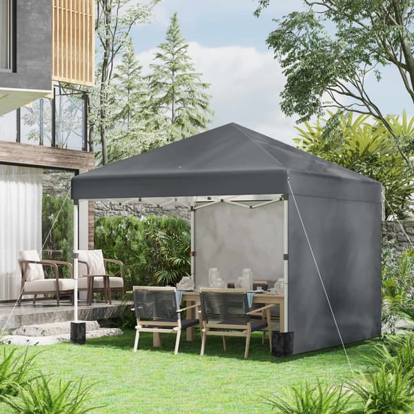 Sammenleggbar paviljong 2,97 x 2,97 m med sidevegger, UV-beskyttelse campingtelt, partytelt med sandsekk, stål mørk grå til hage og terrasse