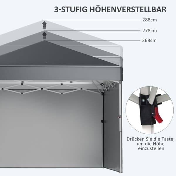 Sammenleggbar paviljong 2,97 x 2,97 m med sidevegger, UV-beskyttelse campingtelt, partytelt med sandsekk, stål mørk grå til hage og terrasse