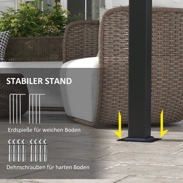Gazebo 3,5x3m pergola med sidovägg, altantak, mörkgrå, väderbeständig för trädgård och terrass