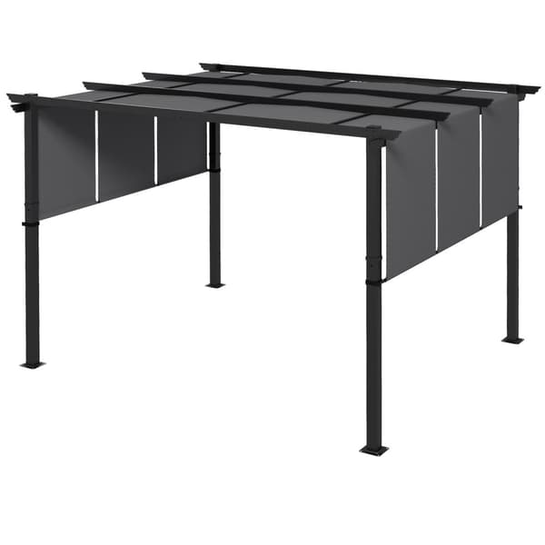 Gazebo 3,5x3m pergola med sidovägg, altantak, mörkgrå, väderbeständig för trädgård och terrass