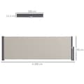 Miniatyrbilde 4 av 10: Sidemarkise uttrekkbar 300x100cm hagemarkise personvernvegg med UV-beskyttelse vindbeskyttelse laget av polyester i lys grå