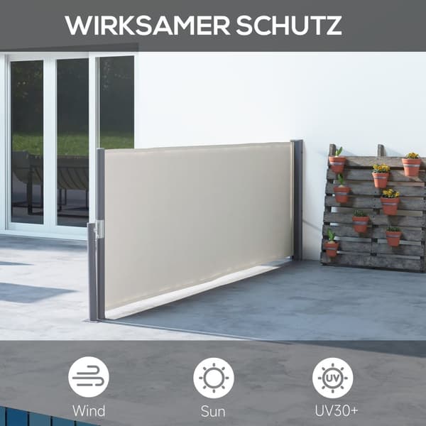 Sidemarkise uttrekkbar 300x100cm hagemarkise personvernvegg med UV-beskyttelse vindbeskyttelse laget av polyester i lys grå