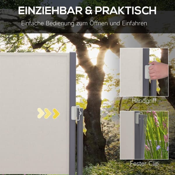Sidemarkise uttrekkbar 300x100cm hagemarkise personvernvegg med UV-beskyttelse vindbeskyttelse laget av polyester i lys grå
