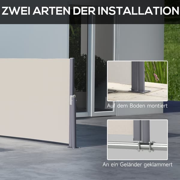 Sidemarkise uttrekkbar 300x100cm hagemarkise personvernvegg med UV-beskyttelse vindbeskyttelse laget av polyester i lys grå