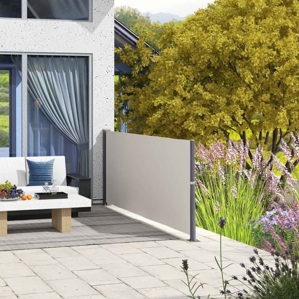 Sidemarkise uttrekkbar 300x100cm hagemarkise personvernvegg med UV-beskyttelse vindbeskyttelse laget av polyester i lys grå