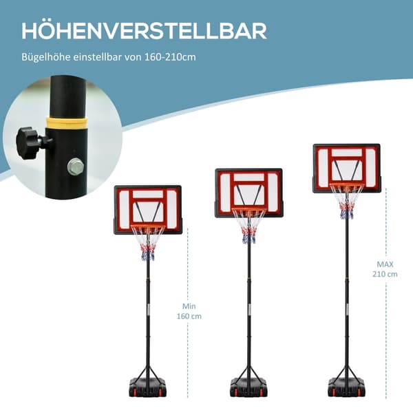 Udendørs basketballstativ med hjul, 160-210 cm højdejusterbar Basketballring med stativ, 83x59cm bagvæg, til teenagere i baghaver, haver, garager