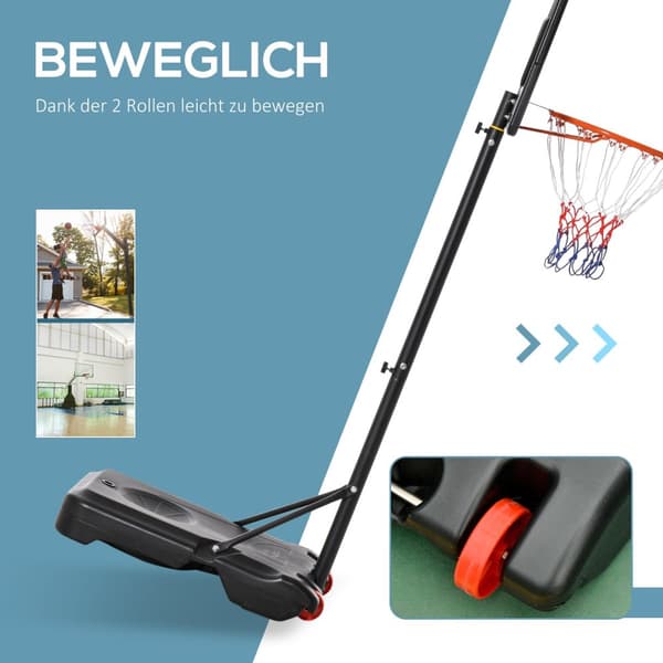 Udendørs basketballstativ med hjul, 160-210 cm højdejusterbar Basketballring med stativ, 83x59cm bagvæg, til teenagere i baghaver, haver, garager
