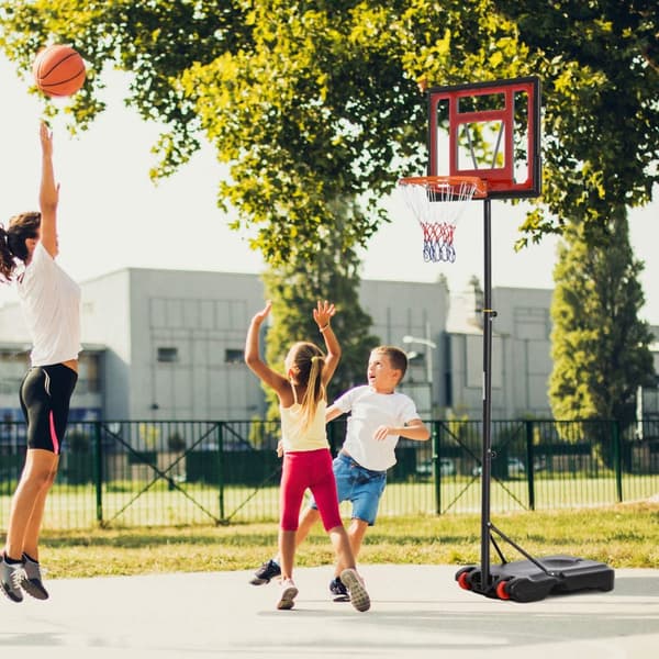 Udendørs basketballstativ med hjul, 160-210 cm højdejusterbar Basketballring med stativ, 83x59cm bagvæg, til teenagere i baghaver, haver, garager