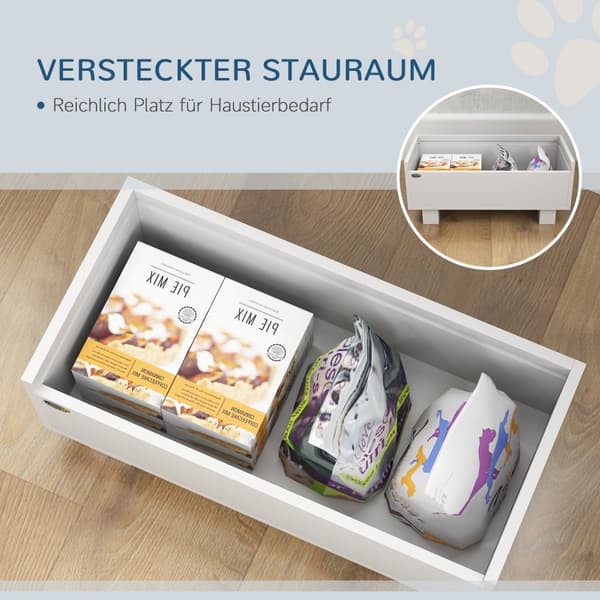Hævet hundeskål, højdejusterbar madskål til hunde med opbevaringsplads, 2 x 1L skåle i rustfrit stål, foderskål med anti-slyngemåtte, til mellemstore