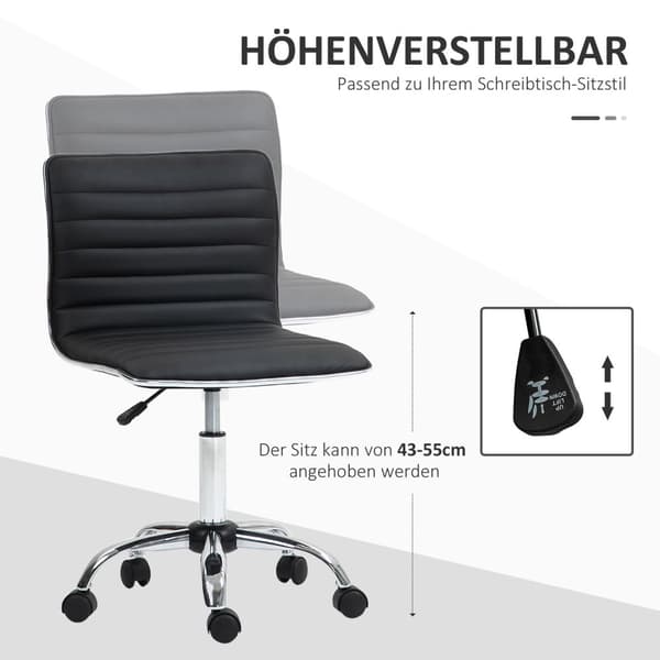 Kontorsstol med ryggstöd, höj- och sänkbar snurrstol med hjul, skrivbordsstol rymmer upp till 120 kg, för studier, kontor, svart
