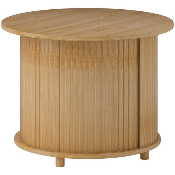 Salongbord stuebord av bambus med skjult oppbevaringsplass og skyvedør, rundt sidebord i moderne stil, til stue, natur, Ø60 x 45 cm