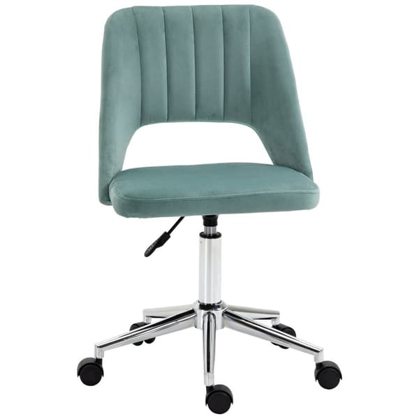 Skrivbordsstol, höj- och sänkbar hemmakontorsstol utan armstöd, roterande kontorsstol med sammetslook, ergonomisk sminkstol för sovrum, arbetsrum, grö