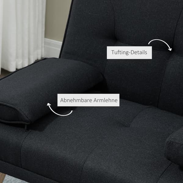 Bäddsoffa, 3-sits bäddsoffa med fällbord, mugghållare, bäddsoffa med linnelook, i skandinavisk design, lastkapacitet upp till 250 kg, för vardagsrum,