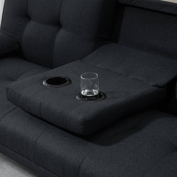 Bäddsoffa, 3-sits bäddsoffa med fällbord, mugghållare, bäddsoffa med linnelook, i skandinavisk design, lastkapacitet upp till 250 kg, för vardagsrum,