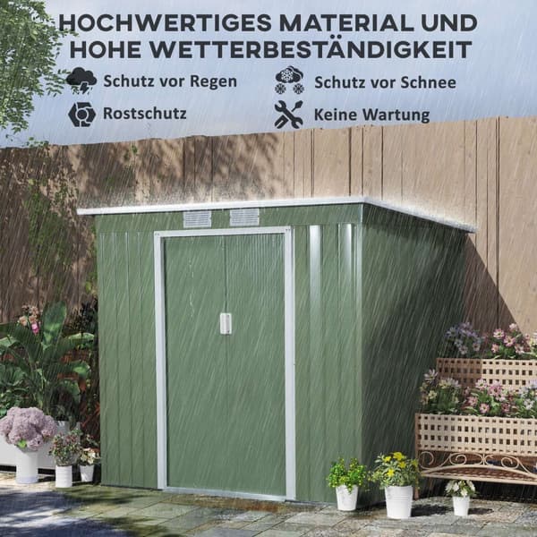 Verktygsbod 2,42 m², trädgårdsbod med ventilationsfönster, skjutdörr, grund, 213 x 130 x 159/172 cm, verktygsbod av galvaniserat stål, väderbeständig,