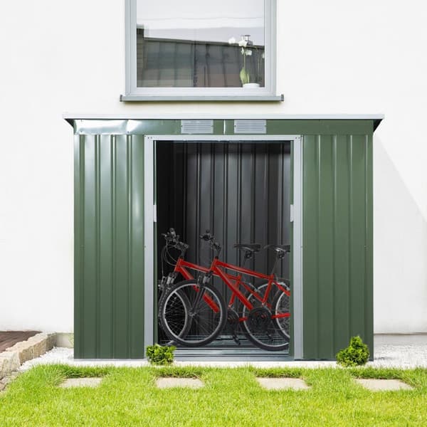 Verktygsbod 2,42 m², trädgårdsbod med ventilationsfönster, skjutdörr, grund, 213 x 130 x 159/172 cm, verktygsbod av galvaniserat stål, väderbeständig,