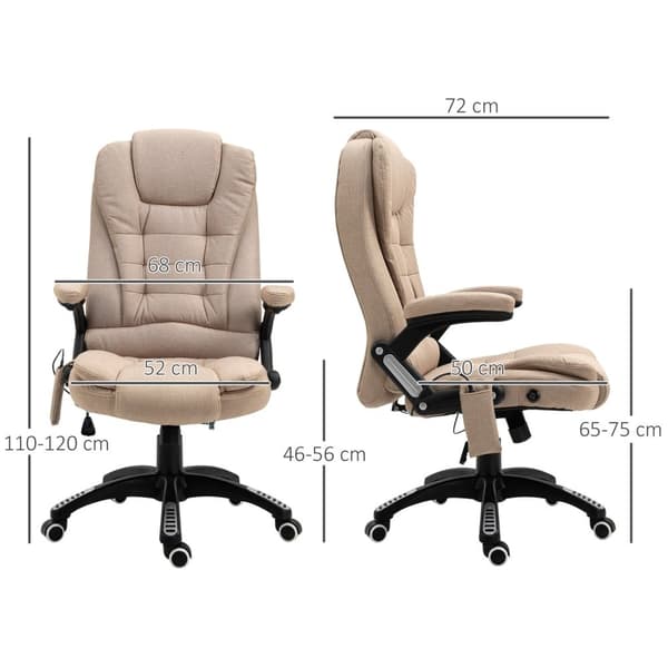 Kontorstol med vibrationsmassage, ergonomisk skrivebordsstol med varme, lænefunktion, højdejusterbar chefstol med fjernbetjening, sidelomme, hørlook,