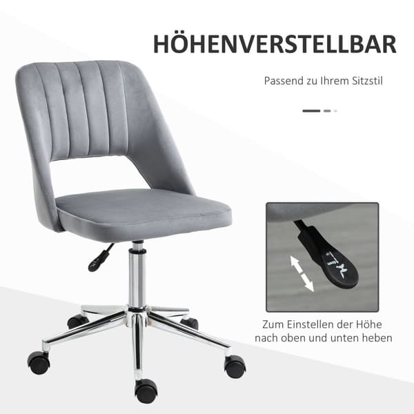 Skrivbordsstol, höj- och sänkbar hemmakontorsstol utan armstöd, roterande kontorsstol med sammetslook, ergonomisk sminkstol för sovrum, arbetsrum, mör