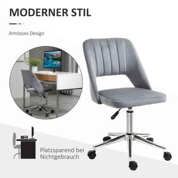 Skrivbordsstol, höj- och sänkbar hemmakontorsstol utan armstöd, roterande kontorsstol med sammetslook, ergonomisk sminkstol för sovrum, arbetsrum, mör