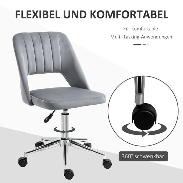 Skrivbordsstol, höj- och sänkbar hemmakontorsstol utan armstöd, roterande kontorsstol med sammetslook, ergonomisk sminkstol för sovrum, arbetsrum, mör