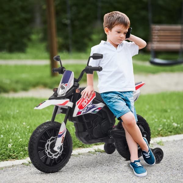 El-motorsykkel for barn, 12V barnemotorsykkel med musikk, 6 km/t barnevogn med avtagbare treningshjul, 12 tommers plastdekk, for 3-8 år barn, maks 30