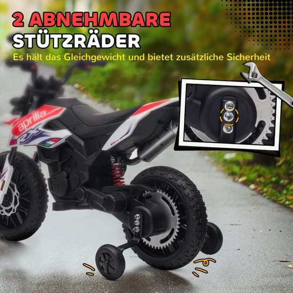 El-motorsykkel for barn, 12V barnemotorsykkel med musikk, 6 km/t barnevogn med avtagbare treningshjul, 12 tommers plastdekk, for 3-8 år barn, maks 30