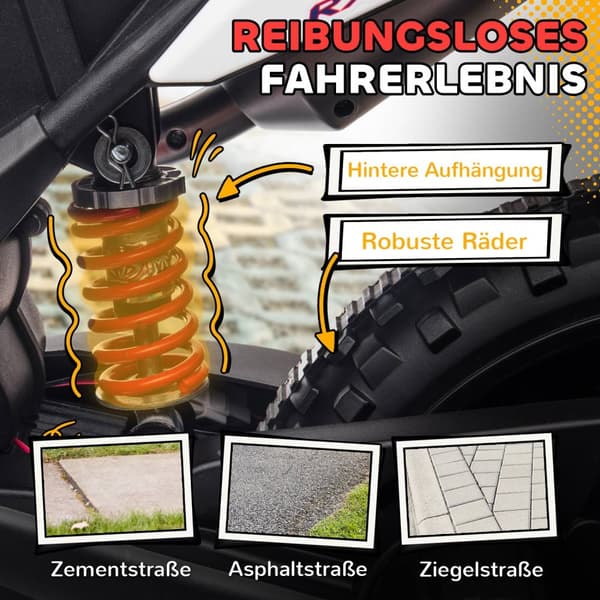 El-motorsykkel for barn, 12V barnemotorsykkel med musikk, 6 km/t barnevogn med avtagbare treningshjul, 12 tommers plastdekk, for 3-8 år barn, maks 30