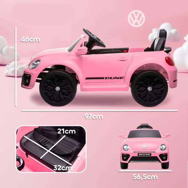 Børneelbil 12V Børnebil med 2,4G fjernbetjening, musik, horn, elbil med LED-lys, USB/MP3-port, 3-5 km/t, til børn 3-5 år, Pink