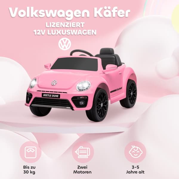 Børneelbil 12V Børnebil med 2,4G fjernbetjening, musik, horn, elbil med LED-lys, USB/MP3-port, 3-5 km/t, til børn 3-5 år, Pink