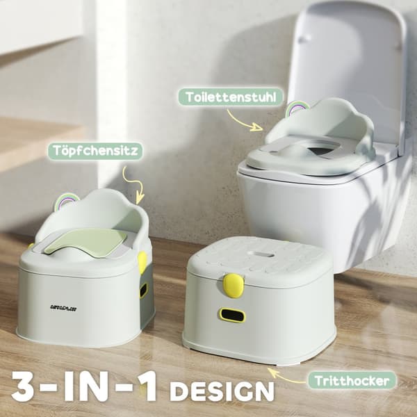 3-in-1 lasten potta, irrotettava lasten potta, kahvallinen potta, lapsille 6-72kk, kantavuus 50 kg, muovia, keinonahkaa, harmaa