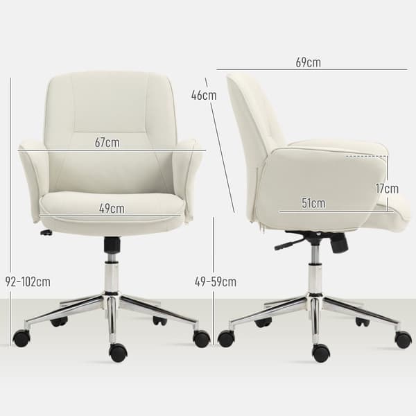 Kontorstol med vippefunktion, skrivebordsstol, højdejusterbar drejestol, ergonomisk arbejdsstol, moderne, kan holde op til 120 kg, mikrofiber, cremehv