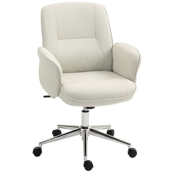 Kontorstol med vippefunksjon, skrivebordsstol, høydejusterbar svingstol, ergonomisk arbeidsstol, moderne, kan holde opptil 120 kg, mikrofiber, kremhvi