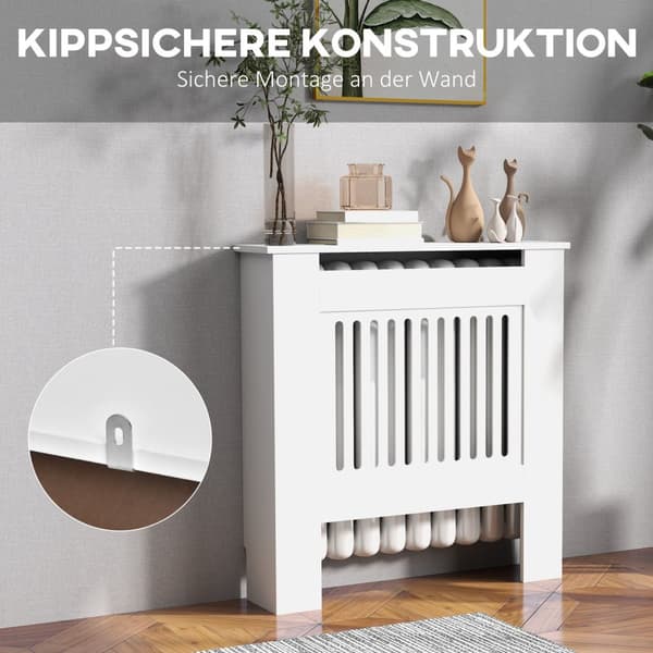 Radiatorafdækning med vandrette lameller, hvid radiatorafdækning, radiatordekoration, varmeafdækning til stue, soveværelse, 78 x 19 x 81cm