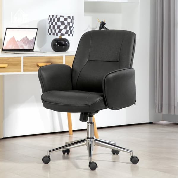 Kontorstol med vippefunktion, skrivebordsstol, højdejusterbar drejestol, ergonomisk arbejdsstol, moderne, kan holde op til 120 kg, mikrofiber, sort, 6