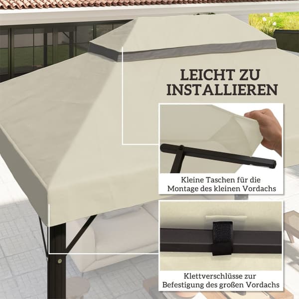 Varakatto puutarhahuvimajaan 3 x 4 m, vedenpitävä 370g/㎡ Double Roof Suojapeite, Sadesuojan vaihtosuoja, UPF30+, Puutarhaan, Juhlaan, Patio, Kermanval