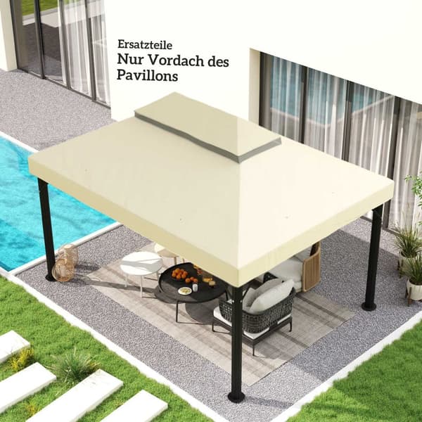 Varakatto puutarhahuvimajaan 3 x 4 m, vedenpitävä 370g/㎡ Double Roof Suojapeite, Sadesuojan vaihtosuoja, UPF30+, Puutarhaan, Juhlaan, Patio, Kermanval