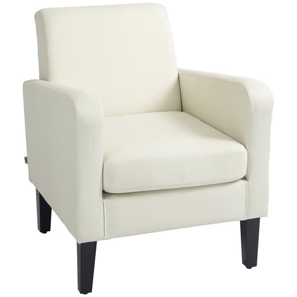 Enkel lenestol med rygg, avrundede armlener, polstret lenestol med linlook, treben, for soverom, stue, opptil 150 kg, kremhvit