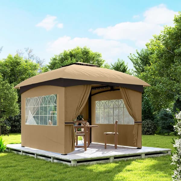 Lysthus ca 3,4x3,4 m vannavstøtende hagepaviljong med 4 sidepaneler, dobbelttak, partytelt med UV-beskyttelse hagetelt med galvanisert metallramme, fo