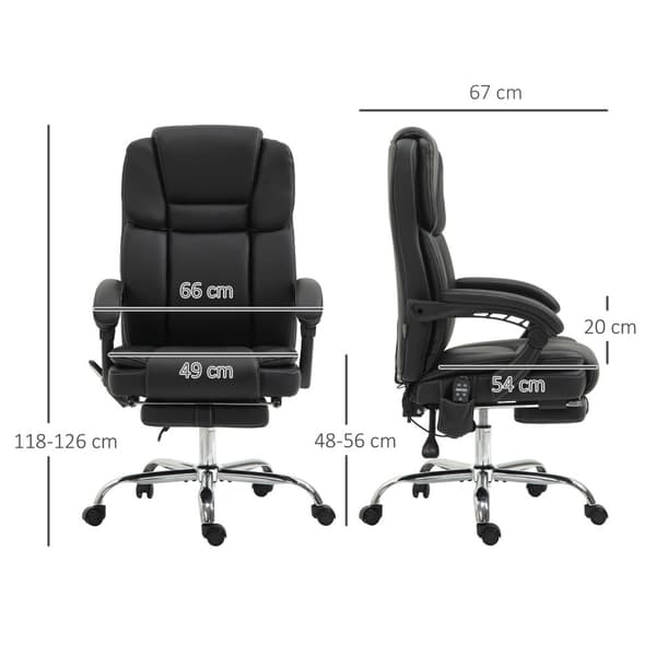 Kontorstol med vibrationsmassage, ergonomisk skrivebordsstol med varme, lænefunktion, højdejusterbar chefstol med fodstøtte, sidelomme, kunstlæder, so