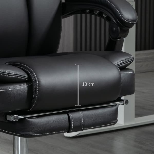 Kontorstol med vibrationsmassage, ergonomisk skrivebordsstol med varme, lænefunktion, højdejusterbar chefstol med fodstøtte, sidelomme, kunstlæder, so
