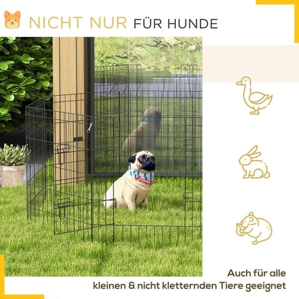 Puppy Run 76 cm høy, 8-delers valp lekegrind med lås, DIY Outdoor Run Hunde lekegrind for mellomstore hunder, marsvin, kaniner, metall, svart