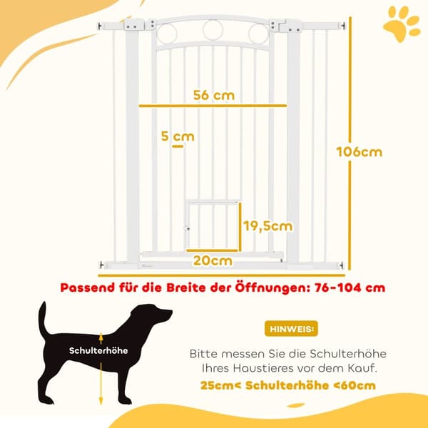 Säkerhetsgrind för hunddörr, 76-104 cm spärr utan borrning, trappgrind i stål, trappgrind med kattdörr, skyddsgrind, säkerhetsgrind för trappa, dörr,