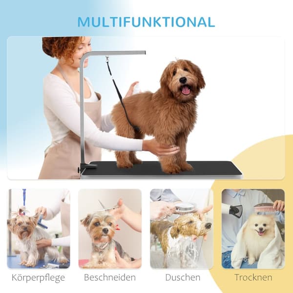 Hundestriglebord, højdejusterbart trimmebord til hunde, foldbart klippebord, kæledyrsplejebord med netkurv, slynger, til hårtørring, hårklipning, bære