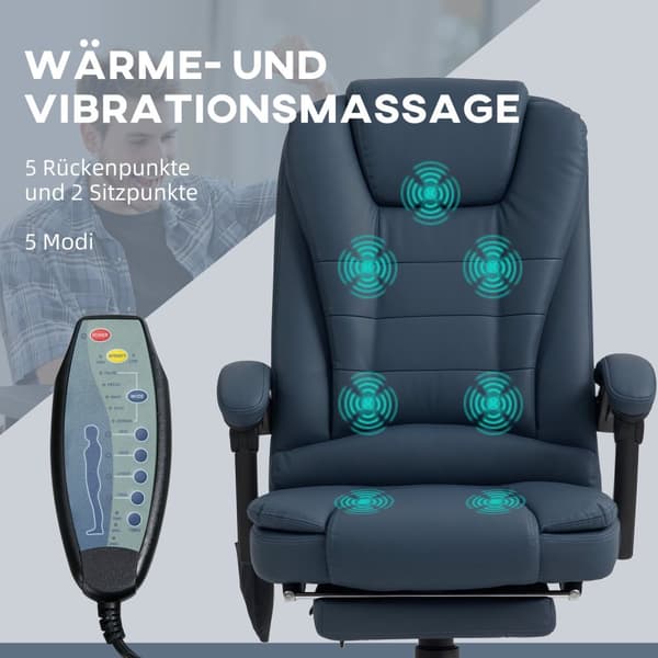 Kontorstol med 7-punkts massage, ergonomisk kontorstol med lænefunktion, højdejusterbar chefstol med fjernbetjening, 120 kg bæreevne, til studie, kont