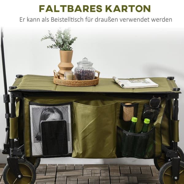 Strandvagn, hopfällbar transportvagn, 4 hjul, avtagbar presenning, höj- och sänkbart handtag, fällbar bricka, hopfällbar och 5 förvaringsväskor, 108 x