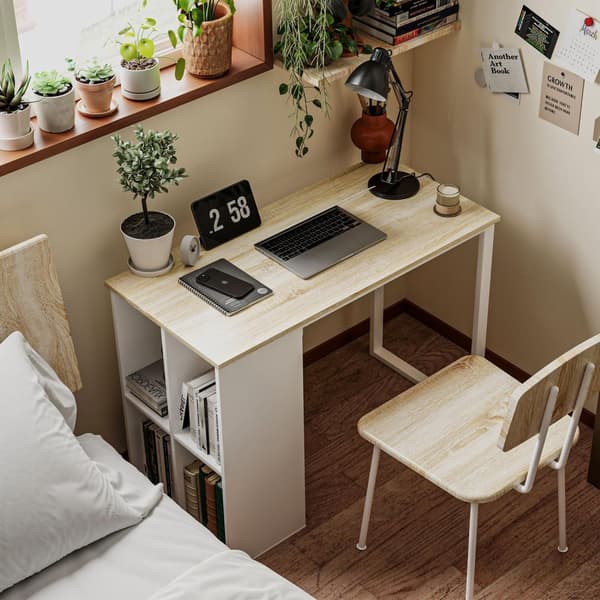 Pöytätietokonepöytä säilytyslokeroilla, moderni toimistopöytä teräsrunkoisella, PC-pöytä kotitoimistoon, työhuoneeseen, pieni huone 100 x 54 x 75 cm,