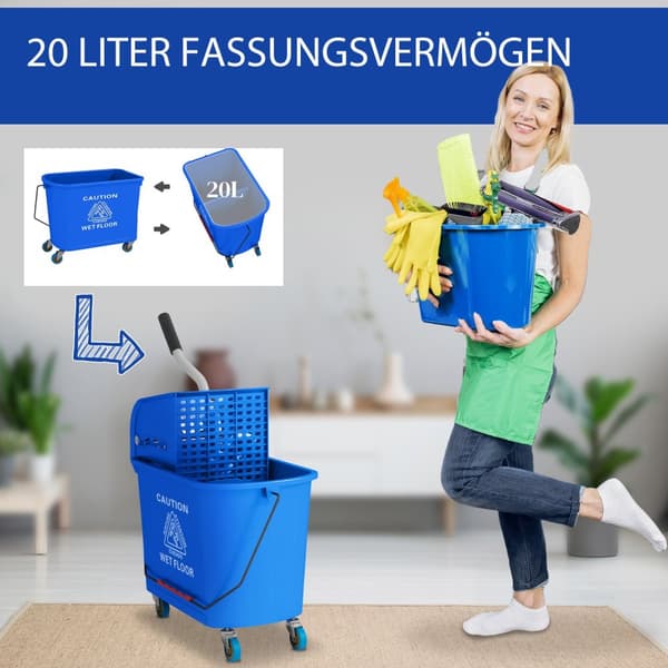 Puhdistuskärry Pesukauha Kotitalouksien 20 L Spinnerillä ja Erottimella Puhdasta Likaista Vesiä Sininen 60L x 27L x 70.5K cm